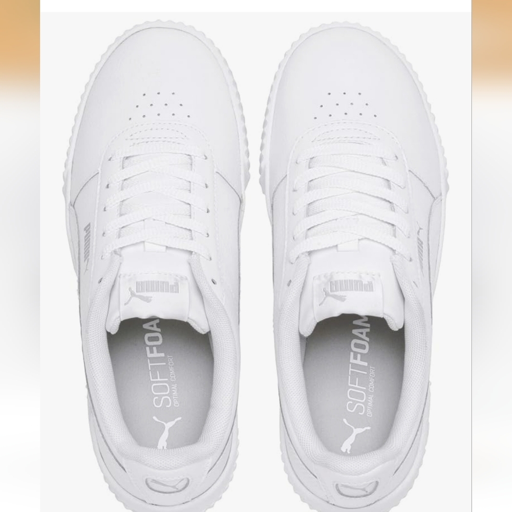 Puma All-White Leather Low-Top Platform Sneakers Size 8.5 - Picture 4 of 7
